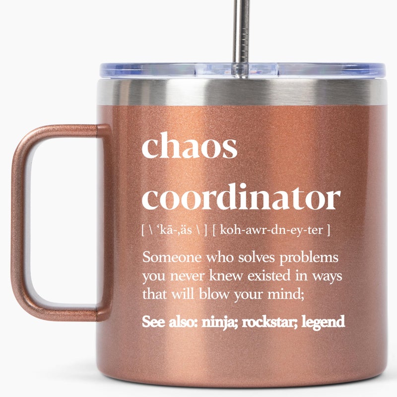 KLUBI Chaos Coordinator Tumbler Rose Gold Coffee Tumbler 14oz Chaos Coordinator Gifts for Women Boss Gifts for Women Boss Thank You Gift Rose Gold Gift Ideas Chaos Coordinator Mug Coworker Gifts for Women - Image 1